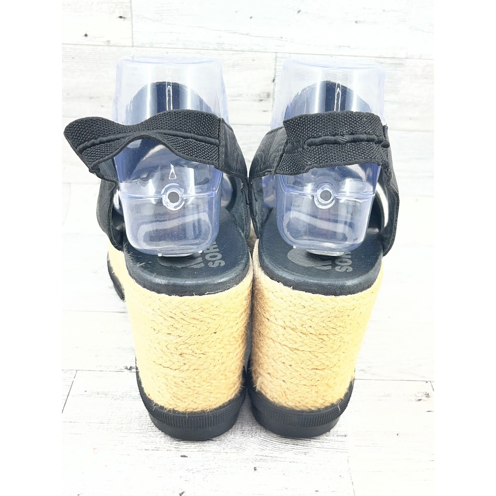 Sorel Joanie II Hi Slingback Wedge Sandals Black Leather Espadrille Women Sz 10 - Picture 4 of 11
